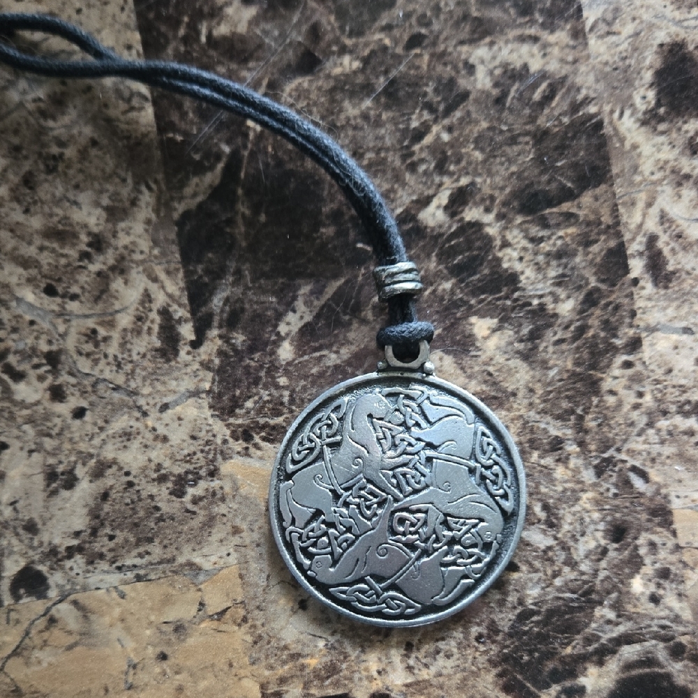 Intricate Silver Celtic Knot Horse/Epona/Rhiannon Pendant Cord Necklace